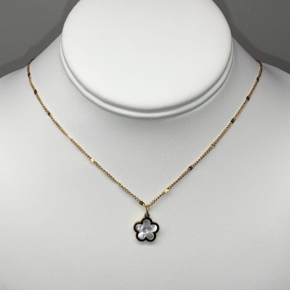 18K Gold Plated Flower Pendant Necklace with Mother-of-Pearl Accent